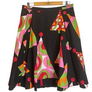 Vtg Womens Colorful Black Cotton Swing Skirt Sz 12 Fully Lined Midi A Line Twee